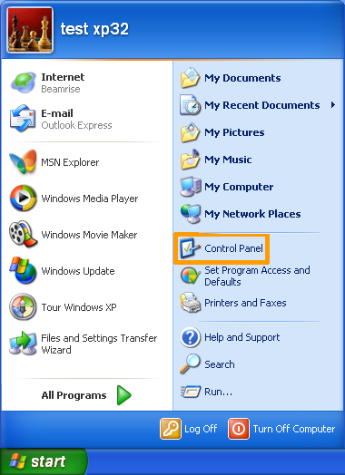 How to uninstall software on Windows XP- Select Control Panel from Start Menu
