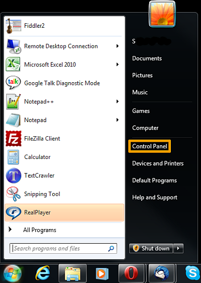 How to uninstall software on Windows 7 - Select Control Panel from Start Menu
